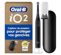Oral-B Brosse à Dents Electrique iO 2 avec 1 Brossette de Rechange, Noire - 3 Modes de Brossage Silencieux dont Douceur, Capteur de Pression sur les Gencives, Batterie Rechargeable, Etui, Chargeur