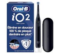 Oral-B iO 2 Brosse A Dents Electrique Noire Pour Adultes, 3 Modes De Nettoyage, Doux Pour Les Gencives, Brossage Souple, Accessoires, Brossette Oral B De Rechange, Chargeur, Etui De Voyage