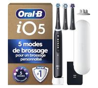 Oral-B Brosse à Dents Electrique iO 5 avec 1 Brossette de Rechange, Noire - 5 Modes de Brossage dont Douceur et Blancheur, Capteur de Pression sur les Gencives et d’Usure, Batterie Rechargeable, Etui