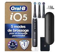 Oral-B Brosse A Dents Electrique iO 5 Noire, 5 Modes De Brossage Dont Blancheur, Capteur De Pression Sur Les Gencives, 3 Brossettes De Rechange Oral B, Etui De Voyage, Chargeur, Emballage Carton