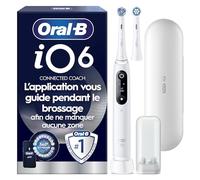Oral-B Brosse à Dents Electrique iO 6, 2 Brossettes de Rechange, Blanche - 5 Modes de Brossage dont Blancheur et Soin des Gencives, Capteur de Pression, Batterie Rechargeable, Ecran Interactif, Etui