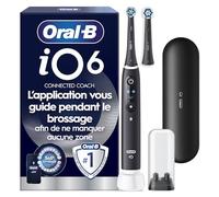 Oral-B Brosse A Dents Electrique iO 6 Noire, 5 Modes De Brossage Dont Blancheur Et Soin Des Gencives, Capteur De Pression, Ecran Interactif, 2 Brossettes De Rechange Oral B, Etui De Voyage