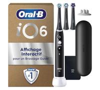 Oral-B iO 6 Brosse À Dents Électrique Noire Pour Adultes, 5 Modes De Nettoyage Avec Blancheur Et Douceur, Capteur De Pression Pour Protéger Les Gencives, 3 Brossettes De Rechange, 1 Étui De Voyage