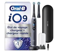 Oral-B Brosse A Dents Electrique iO 9 Noire, 7 Modes De Brossage Dont Blancheur Et Soin Des Gencives, 16 Zones De Nettoyage, Ecran Interactif, 2 Brossettes Oral B De Rechange, Etui De Voyage
