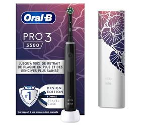 Oral-B Brosse A Dents Electrique Pro 3 Noire Avec 3 Modes De Nettoyage 3D Dont Blancheur, Brossage Avec Des Oscillo-Rotations Et Pulsations, Brossette De Rechange Ronde Oral B, Chargeur