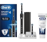 Oral-B Brosse à dents électrique rechargeable intelligente 4 4500N, 2 têtes, 1 brosse, 1 étui de voyage et 1 dentifrice, batterie jusqu'à 2 semaines, Black Edition