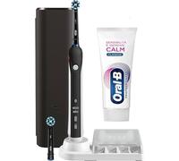 Oral-B Brosse à dents électrique rechargeable intelligente 4 4500N, 2 têtes, 1 brosse, 1 étui de voyage et 1 dentifrice, batterie jusqu'à 2 semaines, Black Edition