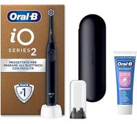 Oral-B Brosse à dents électrique rechargeable iO 2 noir, 1 tête de rechange, 1 étui de voyage, 1 support de tête + 1 dentifrice Oral-B