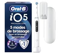 Oral-B Brosse A Dents Electriques iO 5 Blanche, 5 Modes De Brossage Dont Blancheur, Capteur De Pression Sur Les Gencives, Brossettes De Rechange Oral B, Etui De Voyage