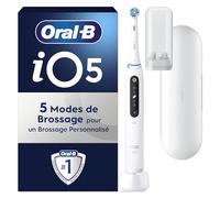 Oral-B Brosse A Dents Electriques iO 5 Blanche, 5 Modes De Brossage Dont Blancheur, Capteur De Pression Sur Les Gencives, Brossettes De Rechange Oral B, Etui De Voyage