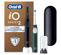 Oral-B Brosses A Dents Electriques Duo iO 2, 3 Modes De Nettoyage, Brossage Silencieux, Capteur De Pression, 2 Brossettes Oral B De Rechange, Chargeur, Etui De Voyage, Noire et Vert Forêt, En Carton