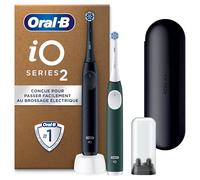 Oral-B Brosses A Dents Electriques Duo iO 2, 3 Modes De Nettoyage, Brossage Silencieux, Capteur De Pression, 2 Brossettes Oral B De Rechange, Chargeur, Etui De Voyage, Noire et Vert Forêt, En Carton