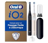 Oral-B iO 2 Duo Brosses A Dents Electriques Pour Adultes, Noire et Rose Clair, 3 Modes De Nettoyage, Doux Pour Les Gencives, Brossage Souple, 2 Brossettes Oral B De Rechange, Chargeur, Etui De Voyage