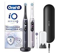 Oral-B iO 9 Brosses À Dents Électriques Rechargeables, Manche Noire et Rose connectés Bluetooth Avec Technologie Magnétique Révolutionnaire, 3 Brossettes, 1 Étui De Voyage