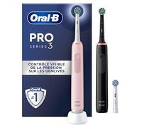 Oral-B Brosses A Dents Electriques Duo Pro 3 Noire Et Rose, Avec 3 Modes De Nettoyage 3D Dont Blancheur, Brossage Avec Des Oscillo-Rotations Et Pulsations, 3 Brossettes De Rechange RondesOral B
