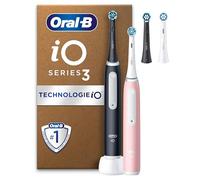 Oral-B Brosses A Dents Electriques iO 3 Duo, 3 Modes De Nettoyage Dont Blancheur, Brossage Silencieux, Capteur De Pression, 4 Brossettes De Rechange Oral B Rondes, Chargeur, En Carton, Noire et Rose