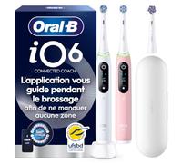 Oral-B iO6 Brosse à Dents Électrique Duo Pack White & Pink Sand - Protection Gencives avec Capteur de Pression Intelligent et Lumineux, Écran Interactif, 5 Modes dont Soin des Gencives, Étui de Voyage