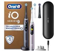 Oral-B iO 9 Lot De 2 Brosses À Dents Électriques, Noire et Rose, 7 Modes De Brossage Avec Blancheur, Douceur Et Soin Des Gencives, 4 Brossettes De Rechange, 1 Chargeur, 1 Étui De Voyage, En Carton