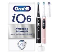 Oral-B Brosses A Dents Electriques iO6 Duo Noire Et Rose, 5 Modes Dont Blancheur Et Soin Des Gencives, Capteur De Pression, Ecran Interactif, 3 Brossettes De Rechange Oral B