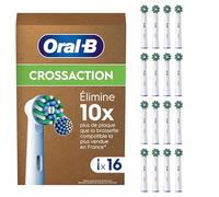 Oral-B Brossettes de Rechange Cross Action, lot de 16, Blanches | Recharges Brosse à Dents Électrique Pro, Filaments pour Eliminer la Plaque Dentaire, Emballage en Carton