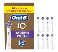Oral-B Brossettes de Rechange Radiant White, lot de 8, Blanches - Recharges Brosse à Dents Électrique iO, pour Adultes, Tête Ronde de Polissage Blanchissant, Emballage en Carton