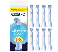 Oral-B Brossettes de Rechange Ultimate Clean, lot de 8, Blanches | Recharges Brosse à Dents Électrique iO pour Adultes, Tête Ronde pour un Brossage en Profondeur