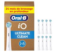 Oral-B Brossettes de Rechange Ultimate Clean, lot de 8, Blanches | Recharges Brosse à Dents Électrique iO, pour Adultes, Tête Ronde pour un Brossage en Profondeur, Emballage en Carton