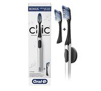 Oral-B Clic Brosse à dents chromée noire avec 1 tête de brosse de rechange et support magnétique pour brosse à dents