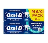 Oral-B Dentifrice Prévention Du Tartre Professional Prevention, Complexe De Fluorure Stanneux Avec Des Cristaux Nettoyants Pour Un Brossage Des Dents En Profondeur, Zinc Actif, 2x75ml