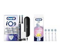 Oral-B Ensemble Brosse A Dents Electrique iO 9 Noire Et Lot De 4 Brossettes De Rechange Oral B Gentle Care, AUTHENTIQUES, 16 Zones De Brossage, 7 Modes Dont Blancheur, Embouts Pour Gencives Sensibles