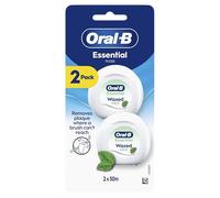Oral-B Essential Floss Lot de 2 rouleaux de fil dentaire ciré pour les espaces restreints Résistant à la déchirure Menthe 2 x 50 m