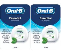 Oral-B Fil Dentaire Essential Pour Nettoyage Interdentaire, Ciré Pour Les Espaces Etroits, Saveur Menthe, Rouleau De 50 m Pour Des Soins Bucco-Dentaires (Lot de 2)