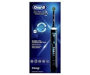 Oral-B Genius X Brosse à dents Electrique, 1 Manche Noir Rechargeable avec Intelligence Artificielle, 1 Tête de rechange, Cadeau Fêtes des Pères