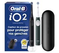 Oral-B iO 2 DUO Brosse à dents électrique | Pack de 2 pour couples ou famille | Noir Nuit & Vert Forêt | 2 brossettes| Jusqu'à 4 semaines de charge | Étui de voyage