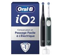 Oral-B iO 2 Duo Brosses A Dents Electriques Pour Adultes, Noire et Vert Forêt, 3 Modes De Nettoyage, Doux Pour Les Gencives, Brossage Souple, 2 Brossettes Oral B De Rechange, Chargeur Blanc