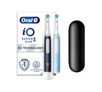 Oral-B Brosse à dents électrique iO3 – Lot de 2 (Bleu & Noir) – 2 brossettes, étui de voyage