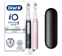 Oral-B iO 3 Lot De 2 Brosses A Dents Electriques Pour Adultes, Noire et Rose, 3 Modes De Nettoyage Avec Blancheur, Doux Pour Les Gencives, 2 Brossettes Oral B De Rechange, Chargeur, Etui De Voyage