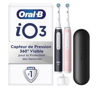 Oral-B iO 3 Lot De 2 Brosses A Dents Electriques Pour Adultes, Noire et Rose, 3 Modes De Nettoyage Avec Blancheur, Doux Pour Les Gencives, 2 Brossettes Oral B De Rechange, Chargeur, Etui De Voyage