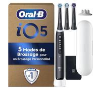 Oral-B iO 5 Brosse À Dents Électrique Noire, Un Capteur De Pression Pour Protéger Les Gencives, Les Dents Sensibles, Des Accessoires, 1 Brossette Douce, 1 Chargeur, 1 Étui De Voyage, Emballage Carton