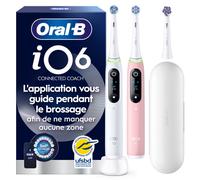 Oral-B Brosses à Dents Electriques iO 6 Duo, 3 Brossettes, Grise et Rose | 5 Modes de Brossage dont Blancheur et Soin des Gencives, Capteur de Pression, Batterie Rechargeable, Etui