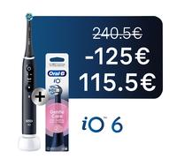 Oral-B iO 6 Brosse À Dents Électrique Noire Pour Adultes, 5 Modes De Nettoyage Avec Blancheur Et Douceur, Capteur De Pression Pour Protéger Les Gencives, 3 Brossettes De Rechange, 1 Étui De Voyage