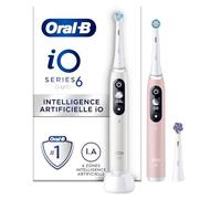 Oral-B iO 6 Duo Brosses A Dents Electrique Rose Et Blanche, 6 Modes De Nettoyage Avec Soin Des Gencives, Douceur, Blancheur, Conseils De Brossage, 3 Brossettes Oral B De Rechange, Chargeur