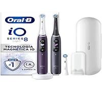 Oral-B iO 8 Brosses À Dents Électriques Rechargeables, Manches Violet Et Noir connectés Bluetooth Avec Technologie Magnétique, Cadeau Fêtes des Pères, 3 Brossettes, 1 Étui De Voyage