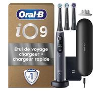 Oral-B iO 9 Brosse À Dents Électrique Noire, Un Capteur De Pression Pour Protéger Les Gencives Sensibles, Des Accessoires, 2 Brossettes De Rechange, 1 Chargeur, 1 Étui De Voyage, 1 Pochette Noire