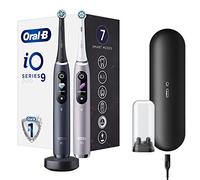 Oral-B iO 9 Duopack Brosse à Dents Électrique Rechargeable avec 2 Manches Intelligence Artificielle, Noir et Rose Quartz, 2 Brossette et Étuis de Voyage Premium Offert