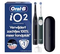 Oral-B iO Series 2 Lot de 2 brosses à dents électriques, Night Black & Forest Green, avec 2 brossettes, jusqu'à 4 semaines d'autonomie, étui de voyage
