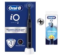 Oral- iO 2 Brosse A Dents Electrique Noire Pour Adultes, 3 Modes De Nettoyage, Doux Pour Les Gencives, Brossage Souple, Accessoires, Brossette Oral B De Rechange, Chargeur
