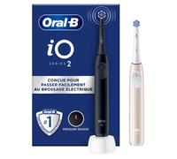 Oral-B iO Series 2 Duo Pack Brosse à Dents Électrique/Brosse à Dents Électrique, 2 Brossettes, 3 Modes de brossage pour Soins Dentaires, Technologie Magnétique Conçu par Braun, Night Black/Calm Pink