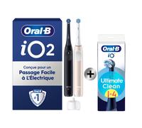 Oral-B iO2 DUO, Brosses À Dents Électriques Noire Et Rose Clair, 2 Brossettes + pack de 4 brossettes