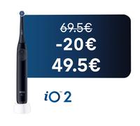 Oral-B Brosse A Dents Electrique iO 2 Noire, 3 Modes De Nettoyage, Brossage Souple Et Silencieux, Capteur De Pression, Brossette Oral B De Rechange, Chargeur, Etui De Voyage, Emballage En Carton